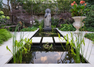 A sophisticated contemporary garden that blends Japanese Zen and classical Mediterranean traditions
